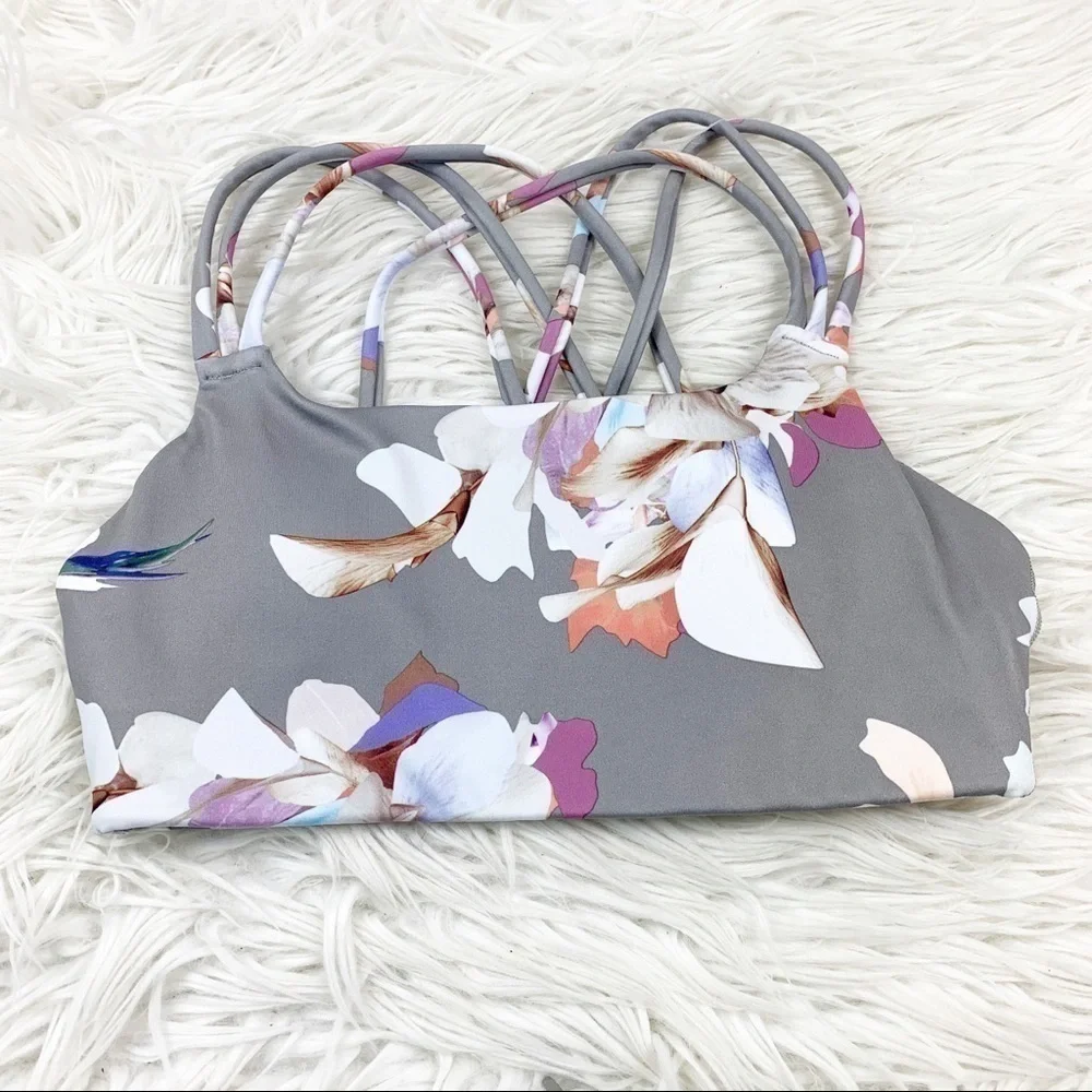 ATHLETA Hyper Focused Sports Bra Gray Floral XS